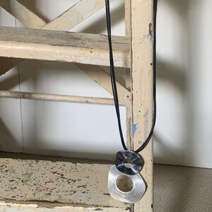 Black and Silver Long Pendant Necklace